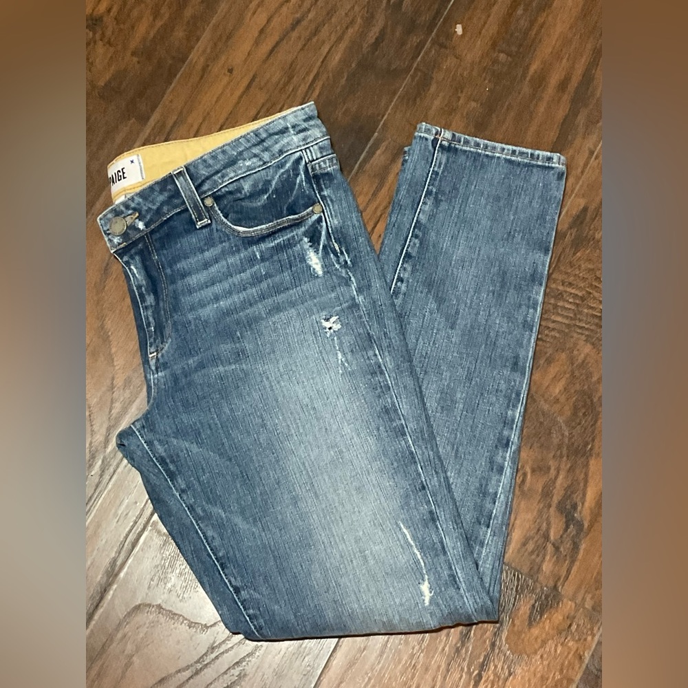 PAIGE Premium Women Blue Jeans Distress, Straight leg, Sz: 30